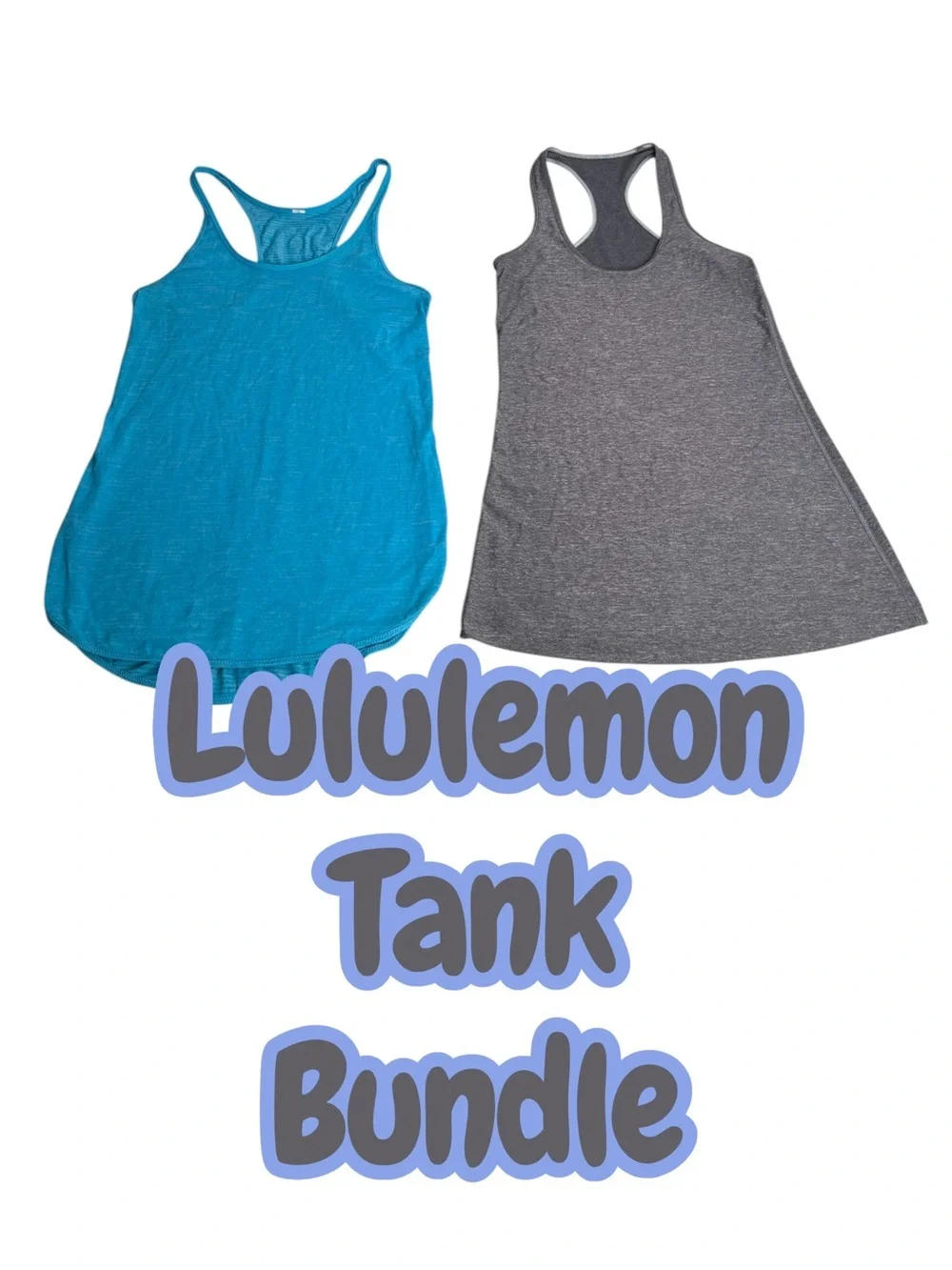 Lululemon What The Sport Singlet Blue Tropics & Gray Cool Racerback Tank Bundle